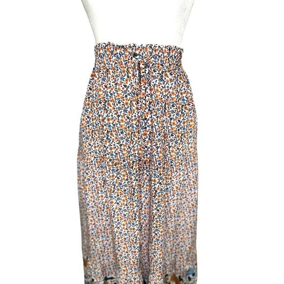Zesica Orange Blue Rayon Boho Tiered Pull on  Elastic Waist Maxi Skirt Fall - Picture 2 of 10